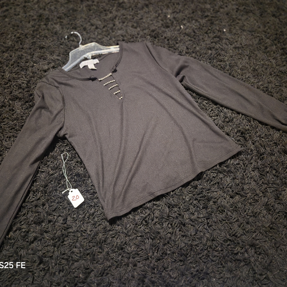 eye candy Black Long-Sleeve Ribbed Top with Ladder Neck